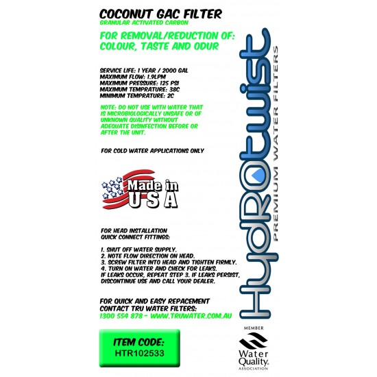 HydROtwist HTR102540 Coconut GAC Granular Activated Carbon 10"